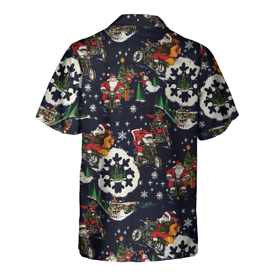 Drune | Santa auf Motorrad Blaue Weihnachts-Hawaiian-Shirt für Männer, Lustiges Weihnachtsgeschenk für Motorradliebhaber