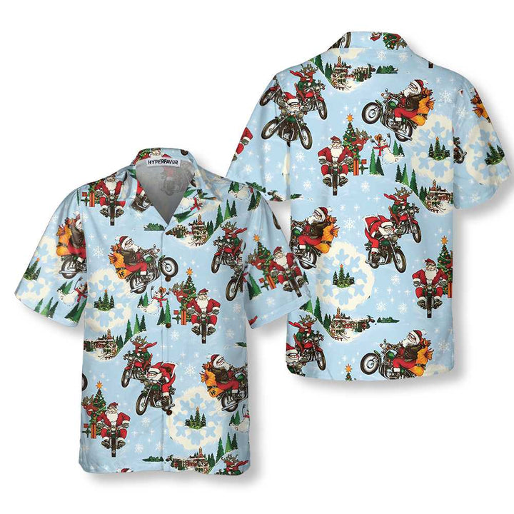 Drune | Santa Auf Motorrad Hawaiian Shirt, Lustiges Weihnachtsmann Shirt, Bestes Geschenk Für Weihnachten