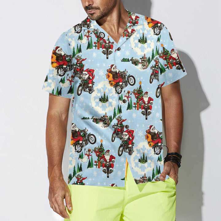 Drune | Santa Auf Motorrad Hawaiian Shirt, Lustiges Weihnachtsmann Shirt, Bestes Geschenk Für Weihnachten