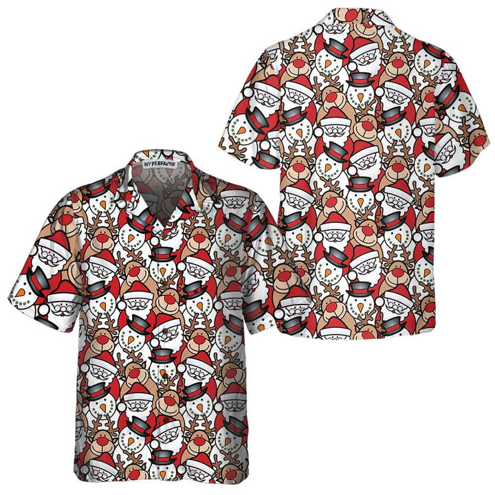 Drune | Santa Rentier und Schneemann Hawaii-Hemd, Lustiges Weihnachtshemd für Herren, Beste Weihnachtsgeschenkidee