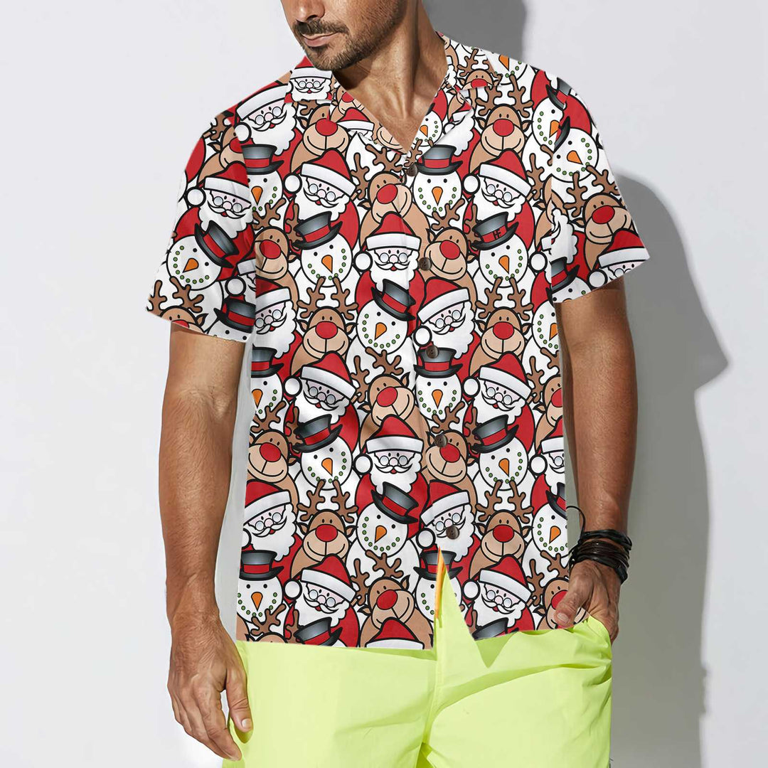Drune | Santa Rentier und Schneemann Hawaii-Hemd, Lustiges Weihnachtshemd für Herren, Beste Weihnachtsgeschenkidee
