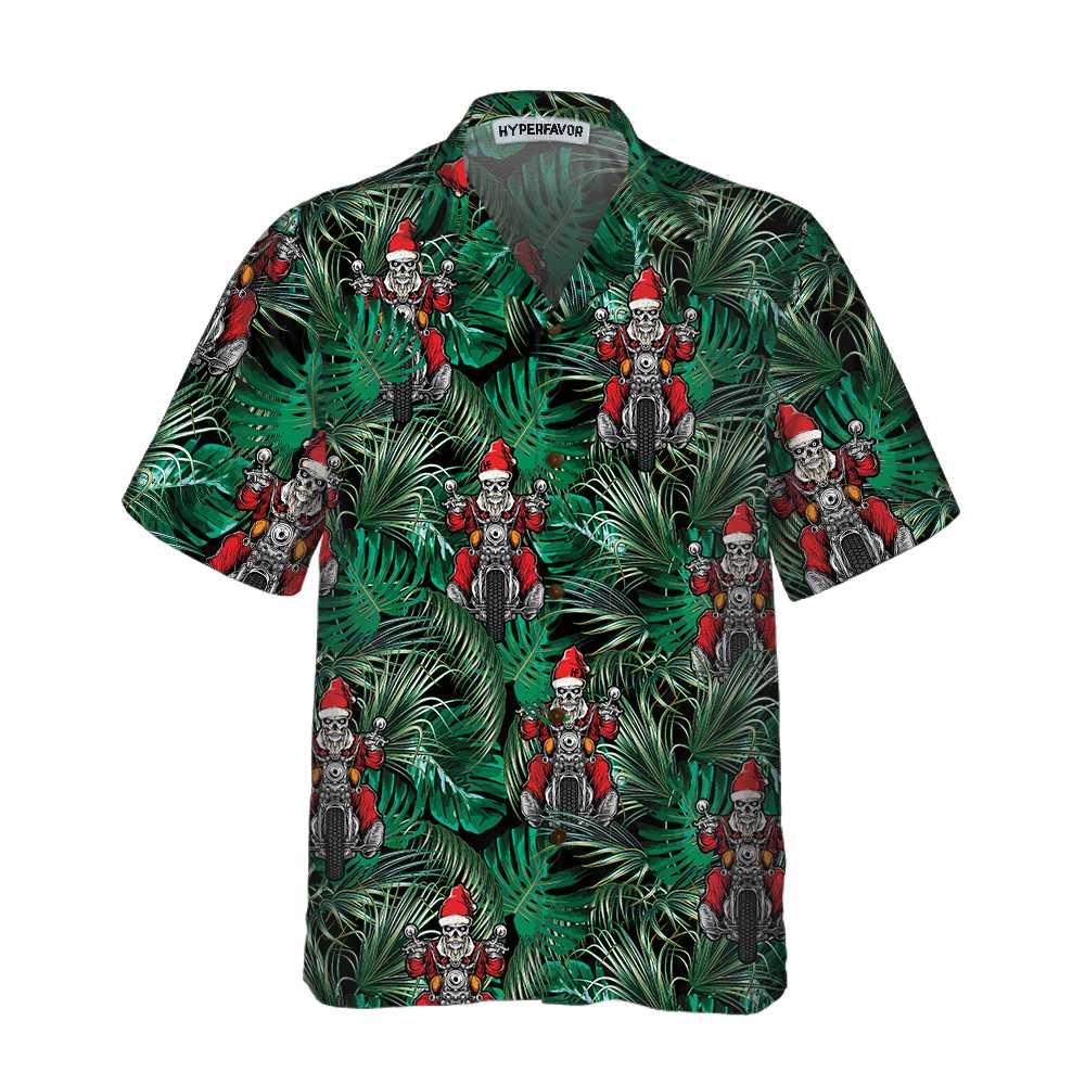 Drune | Santa auf Motorrad Weihnachts-Hawaiian-Shirt, lustiges Santa Motorrad Hawaiian-Shirt für Männer