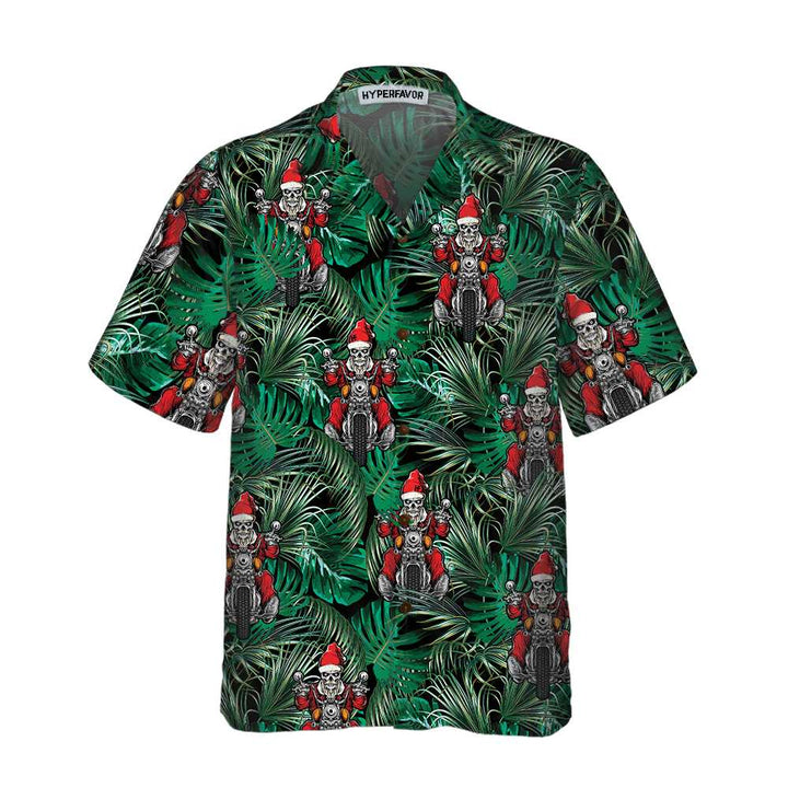 Drune | Santa auf Motorrad Weihnachts-Hawaiian-Shirt, lustiges Santa Motorrad Hawaiian-Shirt für Männer