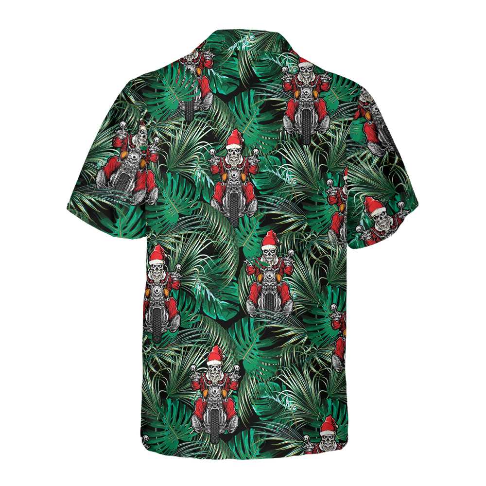 Drune | Santa auf Motorrad Weihnachts-Hawaiian-Shirt, lustiges Santa Motorrad Hawaiian-Shirt für Männer