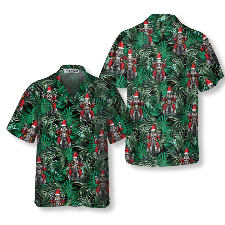 Drune | Santa auf Motorrad Weihnachts-Hawaiian-Shirt, lustiges Santa Motorrad Hawaiian-Shirt für Männer