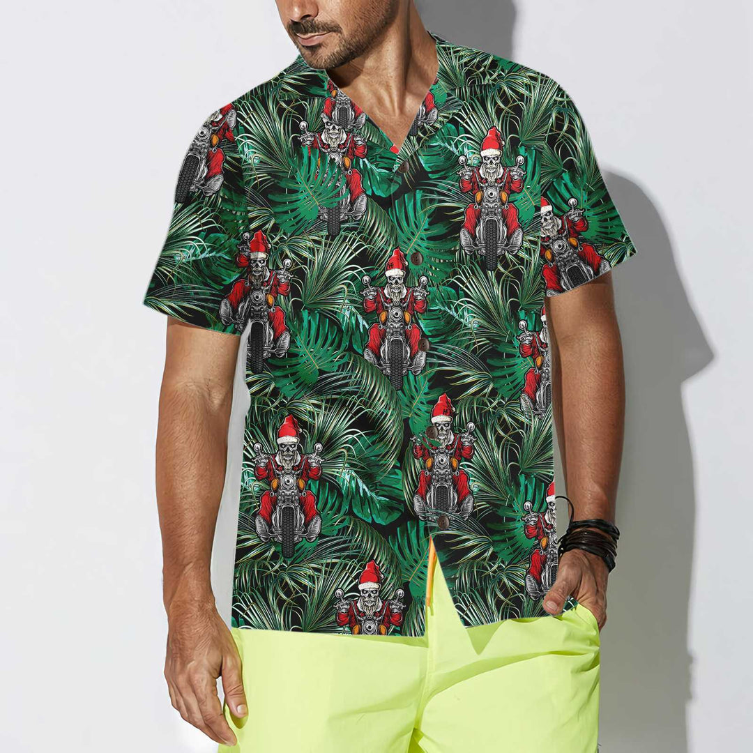 Drune | Santa auf Motorrad Weihnachts-Hawaiian-Shirt, lustiges Santa Motorrad Hawaiian-Shirt für Männer