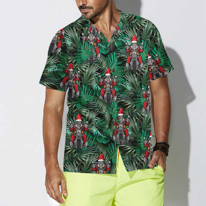 Drune | Santa auf Motorrad Weihnachts-Hawaiian-Shirt, lustiges Santa Motorrad Hawaiian-Shirt für Männer