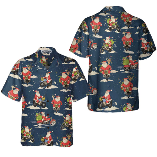 Drune | Santa Motorrad fahren Weihnachts Hawaiian Shirt für Männer, bestes Motorrad Geschenk für Weihnachten