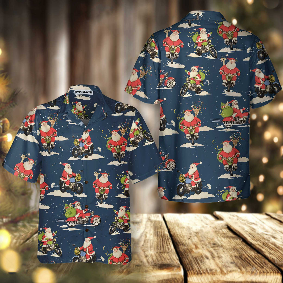 Drune | Santa Motorrad fahren Weihnachts Hawaiian Shirt für Männer, bestes Motorrad Geschenk für Weihnachten