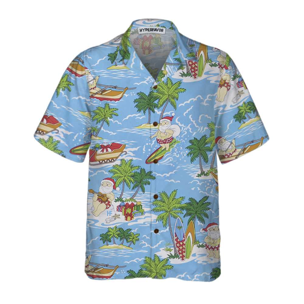 Drune | Santa Sailing Tropisches Weihnachts-Hawaiian-Shirt, Lustiges Santa Claus-Shirt, Bestes Geschenk für Weihnachten
