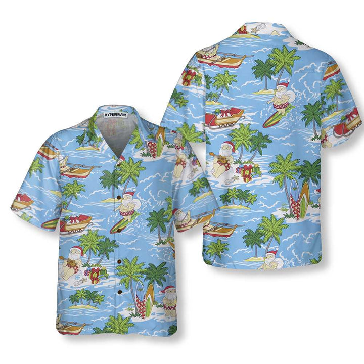Drune | Santa Sailing Tropisches Weihnachts-Hawaiian-Shirt, Lustiges Santa Claus-Shirt, Bestes Geschenk für Weihnachten