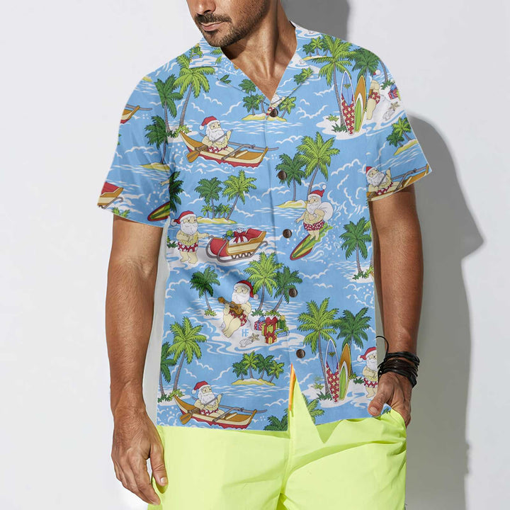 Drune | Santa Sailing Tropisches Weihnachts-Hawaiian-Shirt, Lustiges Santa Claus-Shirt, Bestes Geschenk für Weihnachten