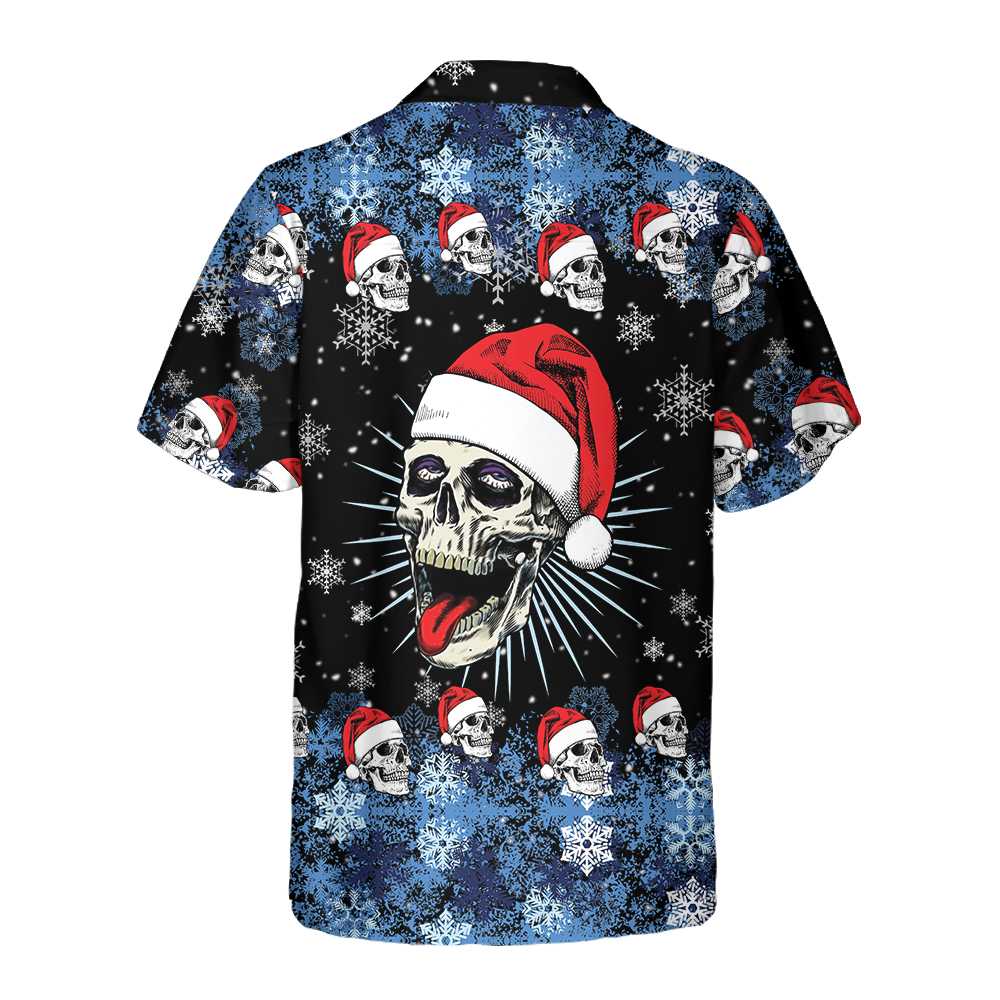 Drune | Santa Skull & Schneeflocken Hawaiian Shirt, Lustiges Weihnachts Totenkopf Shirt, Beste Weihnachtsgeschenk Idee