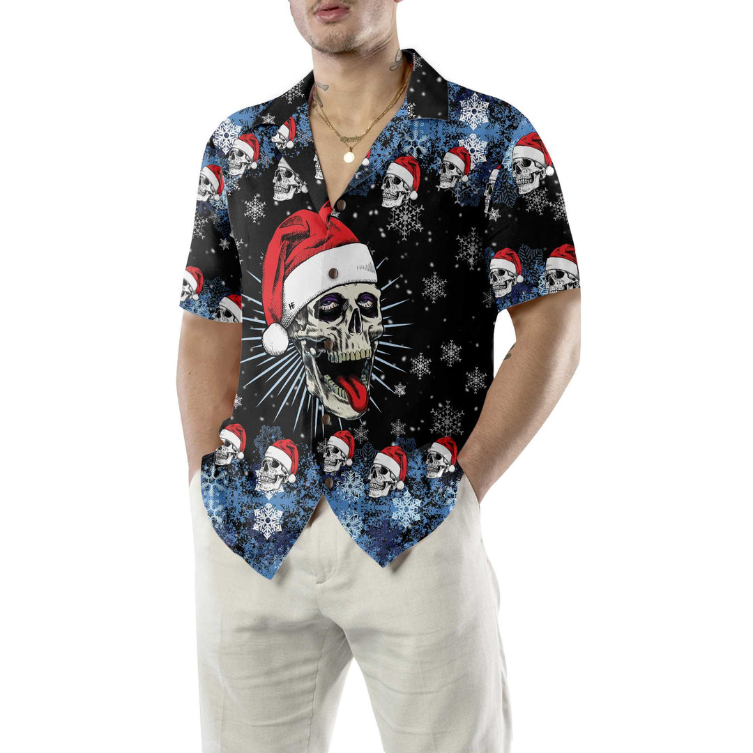 Drune | Santa Skull & Schneeflocken Hawaiian Shirt, Lustiges Weihnachts Totenkopf Shirt, Beste Weihnachtsgeschenk Idee