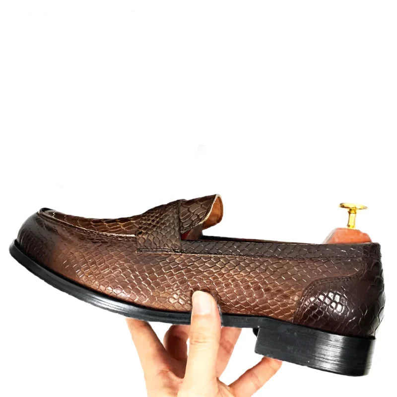Drune | Luxus Schwarze Lederloafers Mit Schlangenprint