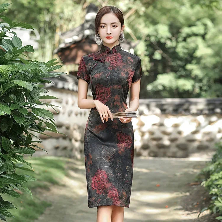 Drune | Cheongsam Qipao Mode Kleidung Lässig Elegant Ethnischer Stil Vintage Kleid für Frauen Streetwear Frauen Kleidung Festlich Chinesisch