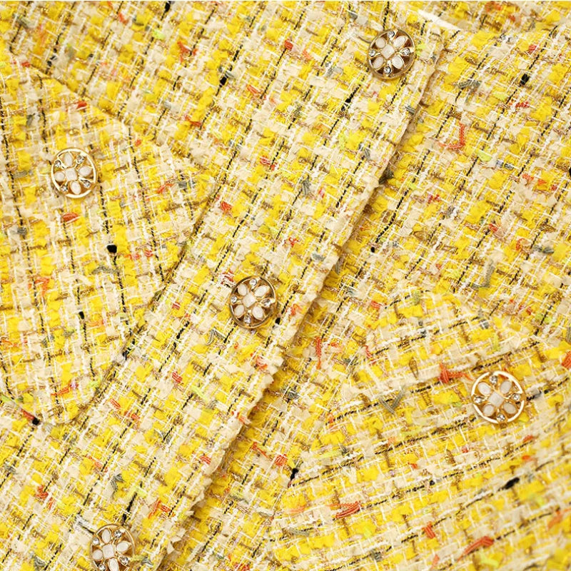 Drune | Gelber, Gewebter Tweed Luxusmantel Kleine Duftjacke