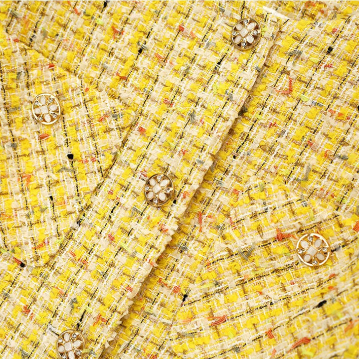 Drune | Gelber, Gewebter Tweed Luxusmantel Kleine Duftjacke