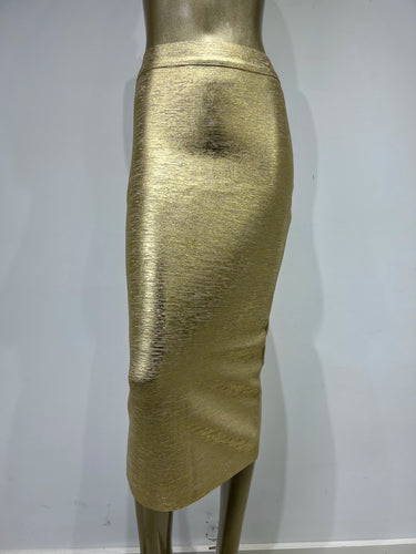 Drune | Frauen Sommerrock Sexy Silber Gold Bronzing Midi Bandage Rock High Street Designer Schlanker Fest Midi Bleistiftrock 78Cm