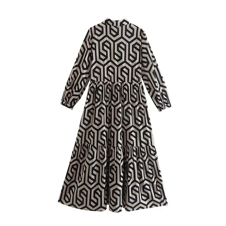 Drune | Langarm Maxikleid mit Geometrischem Druck für Frauen Winsett