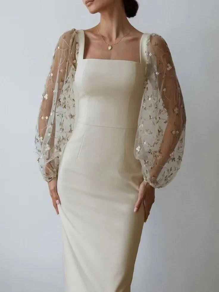 Elegantes Abend- und Partykleid mit Quadratischem Ausschnitt und Langen Ärmeln | Drune