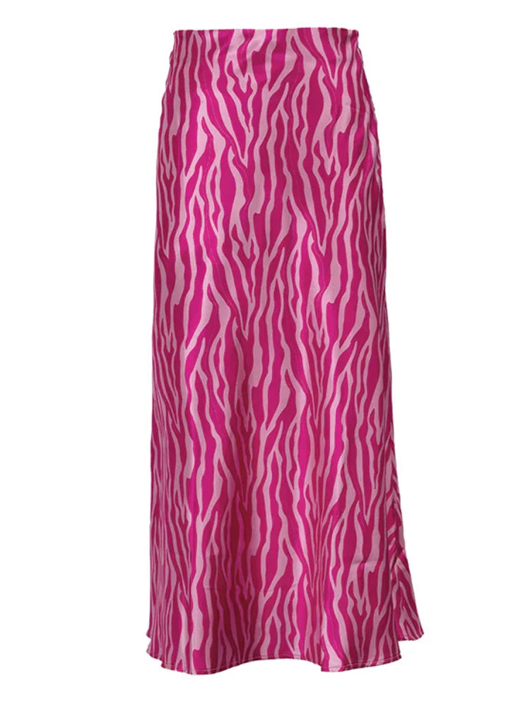 Drune | Sommer Herbst Damen Elegant Midi Satin Röcke Gedruckt Hohe Taille Büro Damen Bodycon Bleistift Enger Rock für Damen