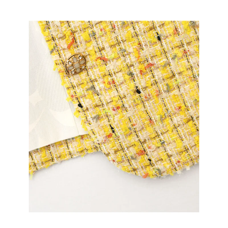 Drune | Gelber, Gewebter Tweed Luxusmantel Kleine Duftjacke