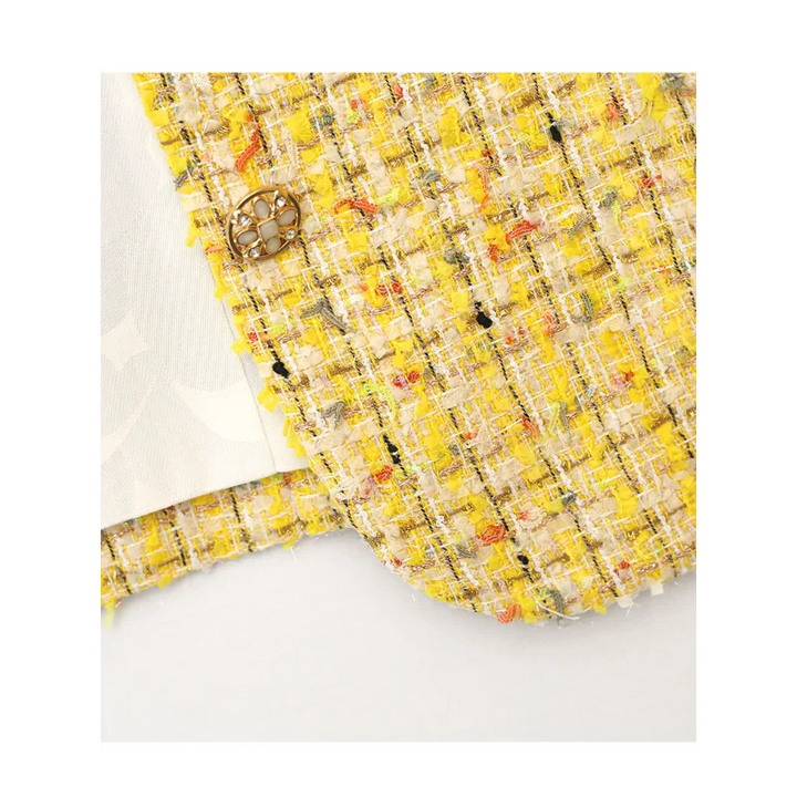 Drune | Gelber, Gewebter Tweed Luxusmantel Kleine Duftjacke