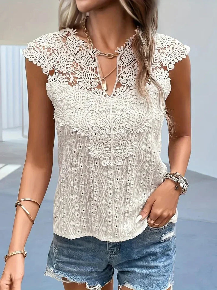 Drune Spitzenshirt | Vintage elegantes ärmelloses V-Ausschnitt Damen Sommer T-Shirt