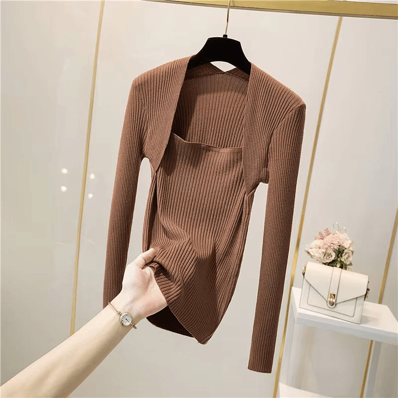 Drune | Weicher, Warmer Strickpullover Mit Quadratischem Kragen