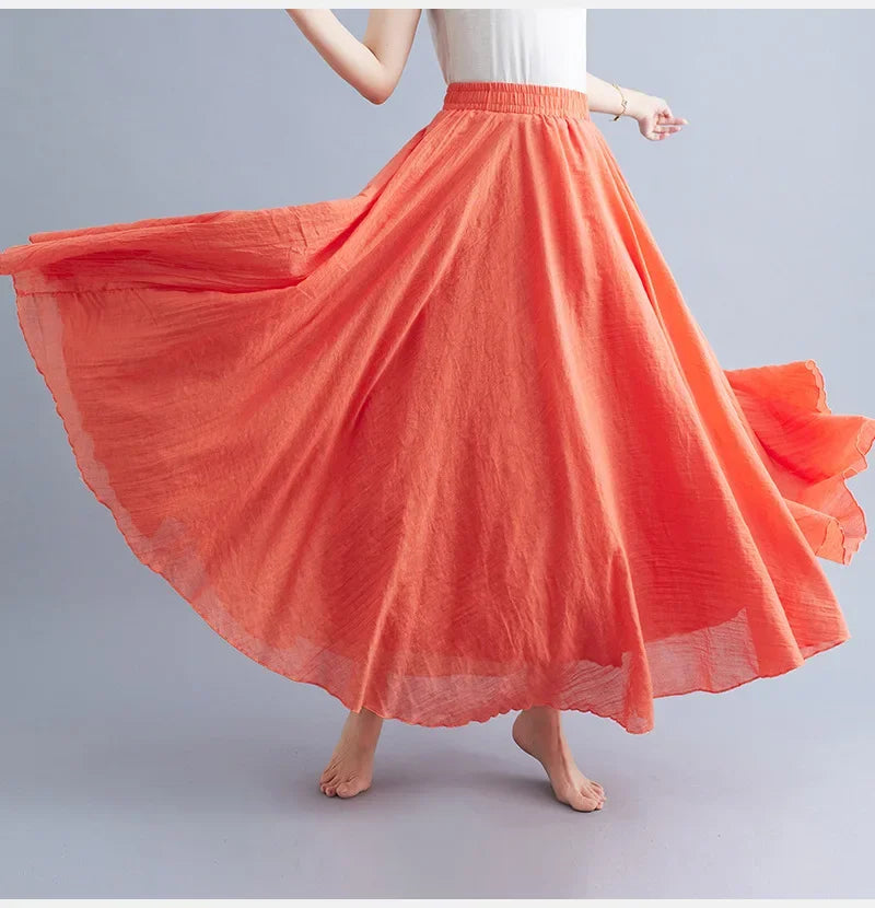 Drune | Mode Baumwolle Leinen Kleidung Frauen Röcke Maxi Y2K Elegant Strand Saia Ropa Mujer Lässiges Kleid Boho Lange Röcke Faldas Harajuku