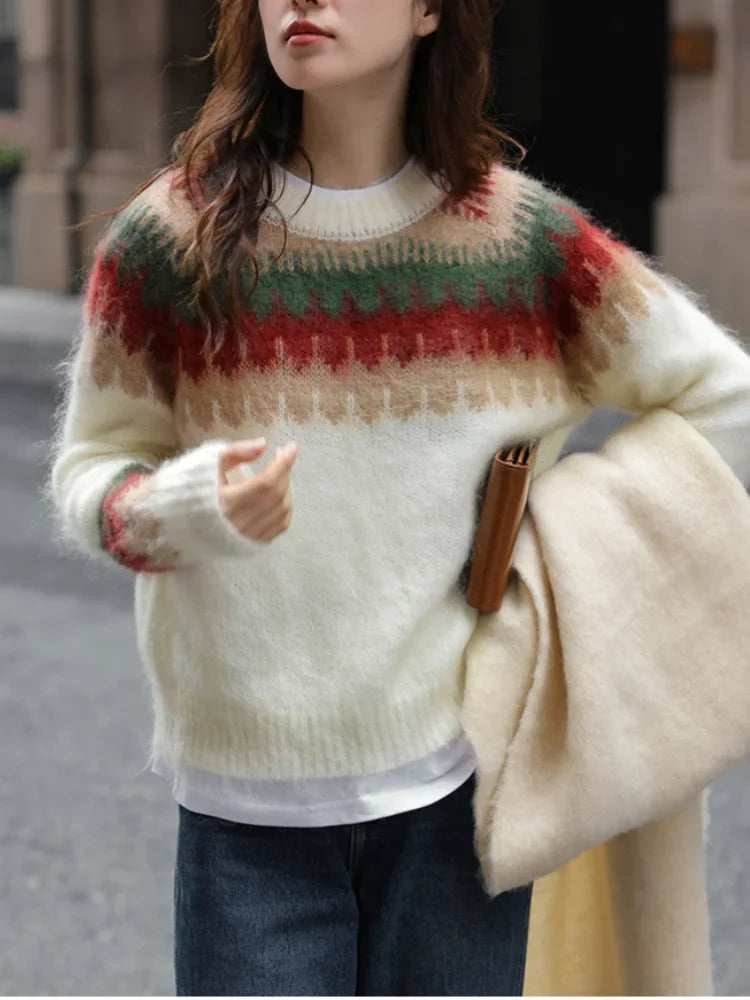 Drune - Hässlicher Weihnachtspulli - Dick gestrickter Pullover mit Retro-Muster