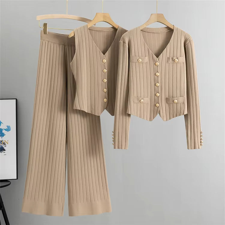 Drune | Elegantes Strickweste- Mit Cardigan- Und Hosen-Set