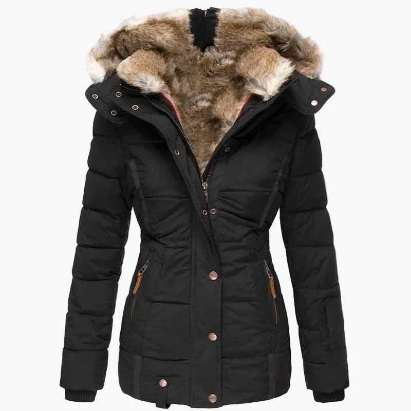 Drune | Winterjacke mit Kapuze und Kunstfellbesatz - Elegante, taillierte Outdoorjacke für kalte Tage
