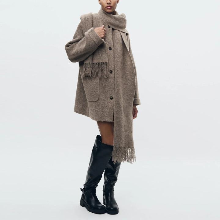 Drune | Bequeme Damen-Cardigan mit Eingebautem Schal