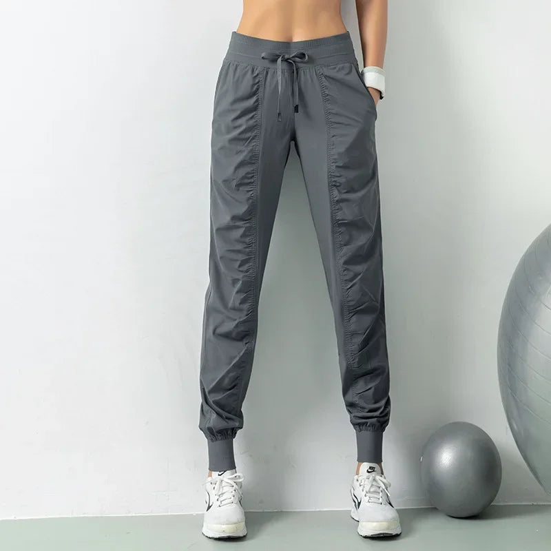 Drune | Stoff Schnürsenkel Lauf Sport Joggers Frauen Schnell Trocknend Athletic Fitness Trainings Sweatpants mit Zwei Taschen Bewegung Hosen