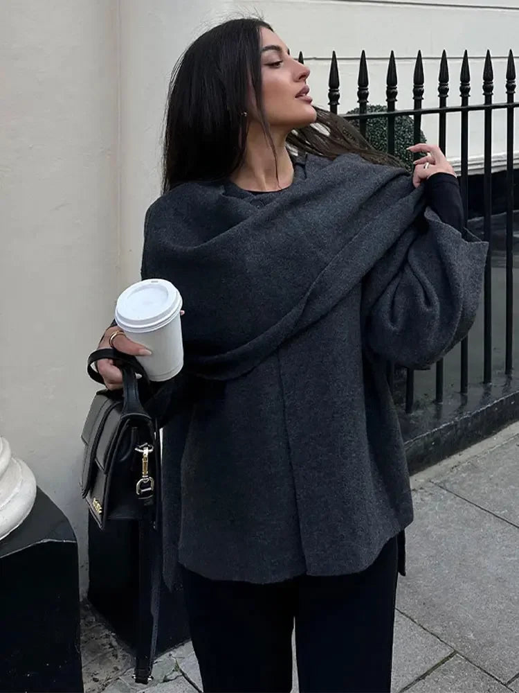 Drune | Gestrickte Capejacke Mit Schal Für Damen Im Eleganten Herbststil