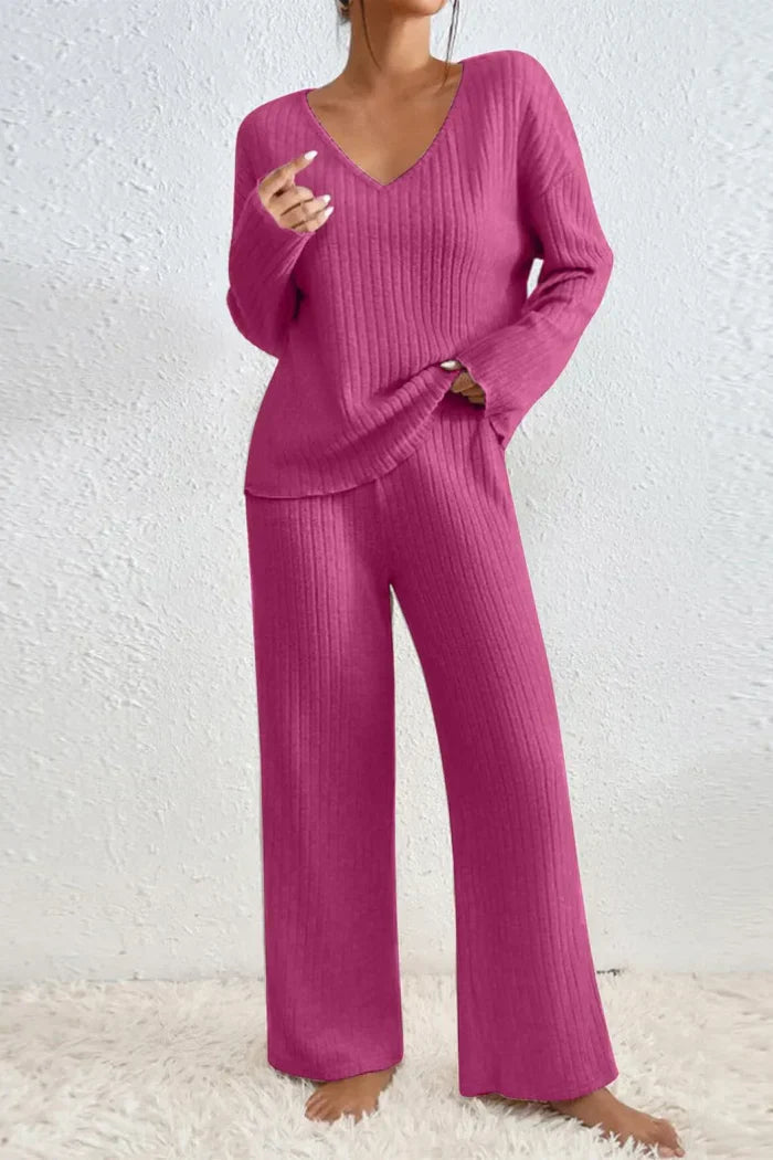 Drune | Damen Rippstrick Zwei-Teilen Loungewear Set