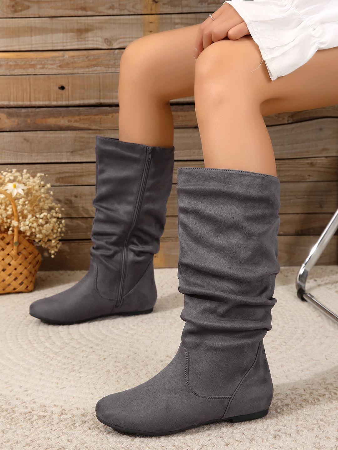 Drune | Damen Stiefel Aus Wildleder Mit Seitlichem Reißverschluss, Wadenlang, Frühlingskollektion