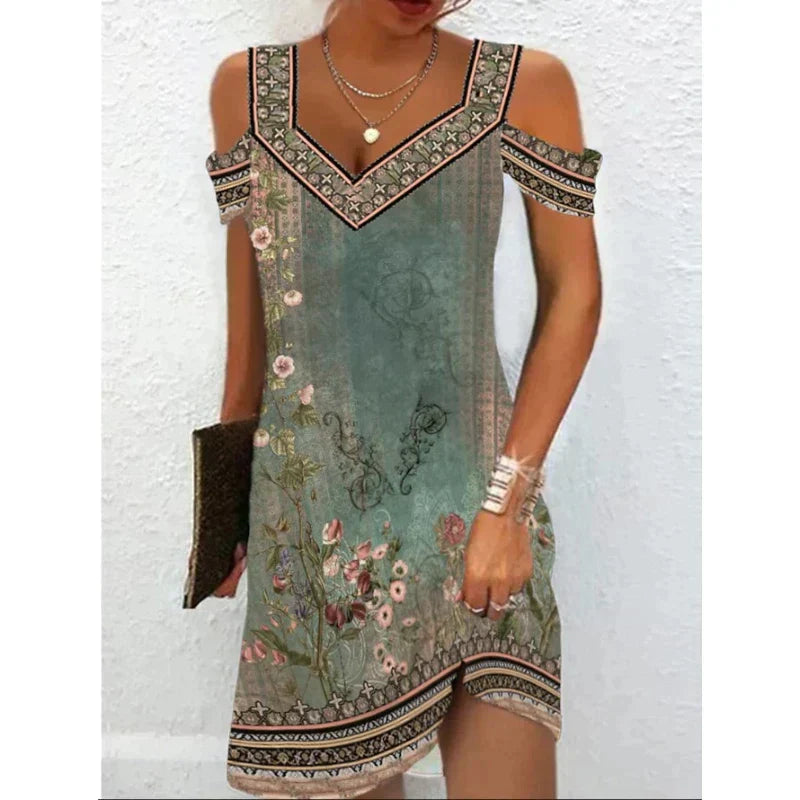 Drune | Frühling/Sommer Vintage Kleid mit Schulter Ausschnitt