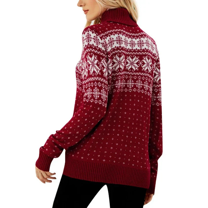 Drune - Hässlicher Weihnachtspulli - Vintage Rollkragenpullover mit Schneeflockenmotiv