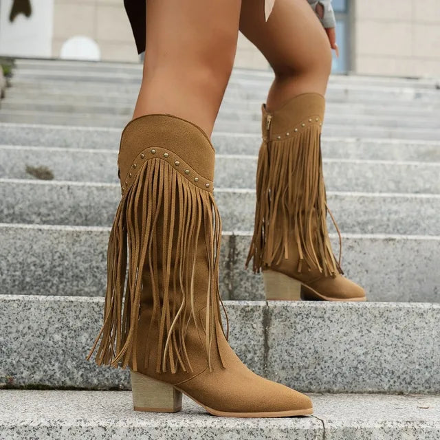 Spitz zulaufende rutschfeste kniehohe Cowboystiefel Drune