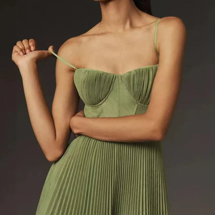 Drune | Grüne Plissierte A-Linie Kleid