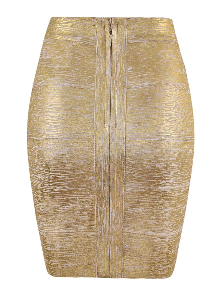 Drune | Großhandel Frauen Sommermode Sexy Gold Bronze Bandage Rock Designer Nachtclub Bodycon Bleistiftrock Faldas 46Cm