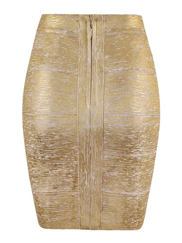 Drune | Großhandel Frauen Sommermode Sexy Gold Bronze Bandage Rock Designer Nachtclub Bodycon Bleistiftrock Faldas 46Cm