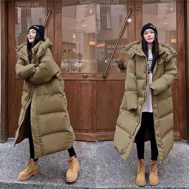 Drune | Lange Übergröße Damen Pufferjacke mit Kapuze