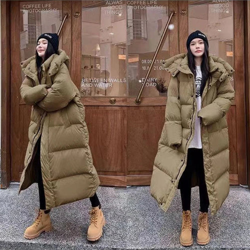 Drune | Lange Übergröße Damen Pufferjacke mit Kapuze