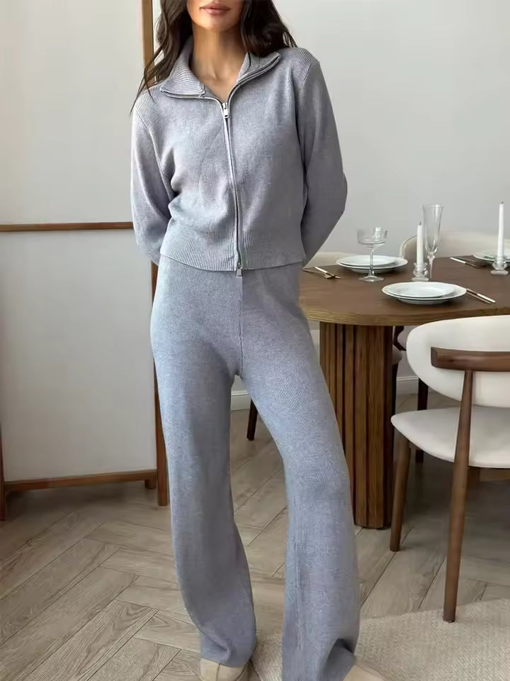 Drune | Damen 2 Teiliges Loungewear Satz mit Reißverschlussjacke und Weitem Hosen