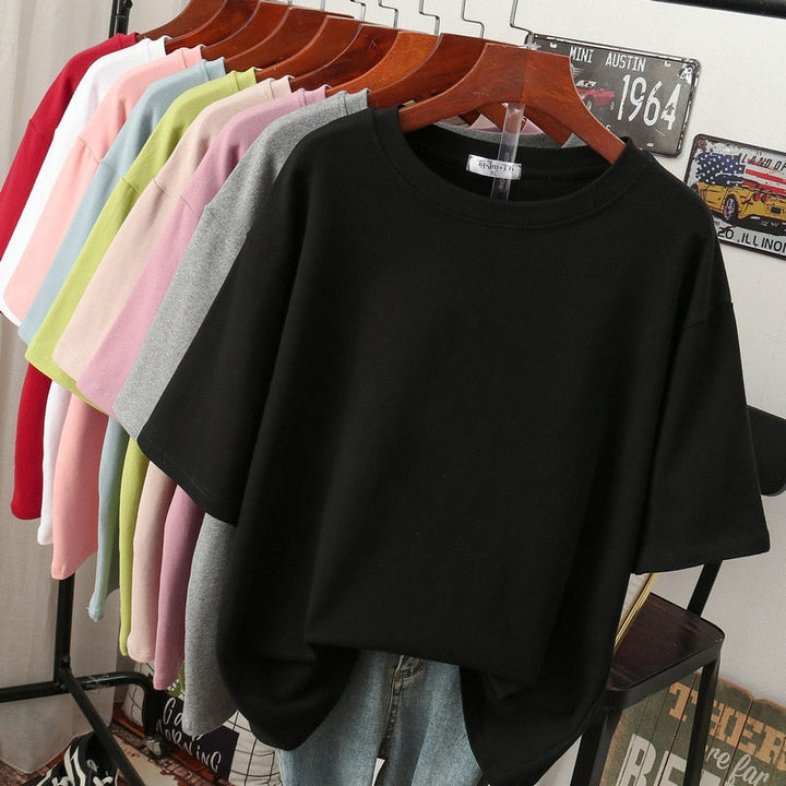 Drune Kuscheliges Baumwoll-Basic: Plus-Size T-Shirt für Damen