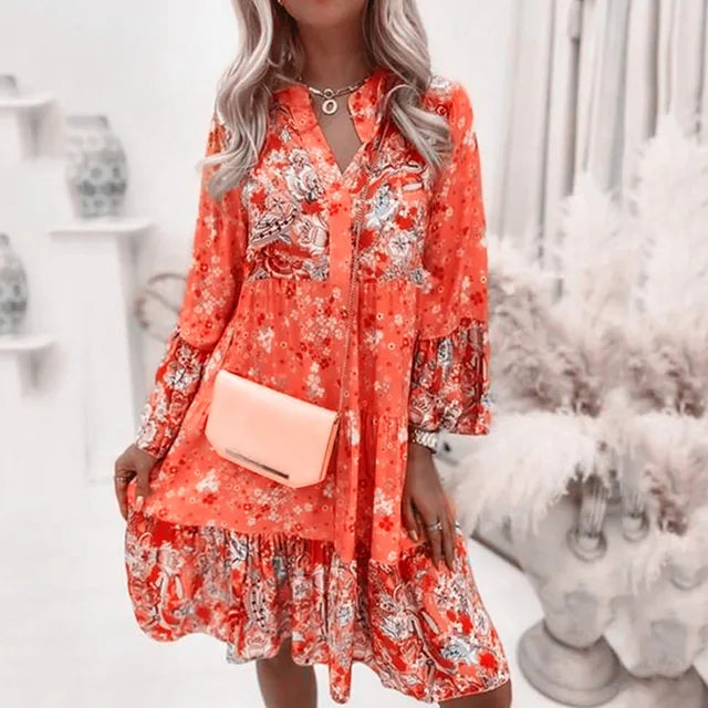 Drune | Bohème Blumen Kleid mit langen Ärmeln für Damen
